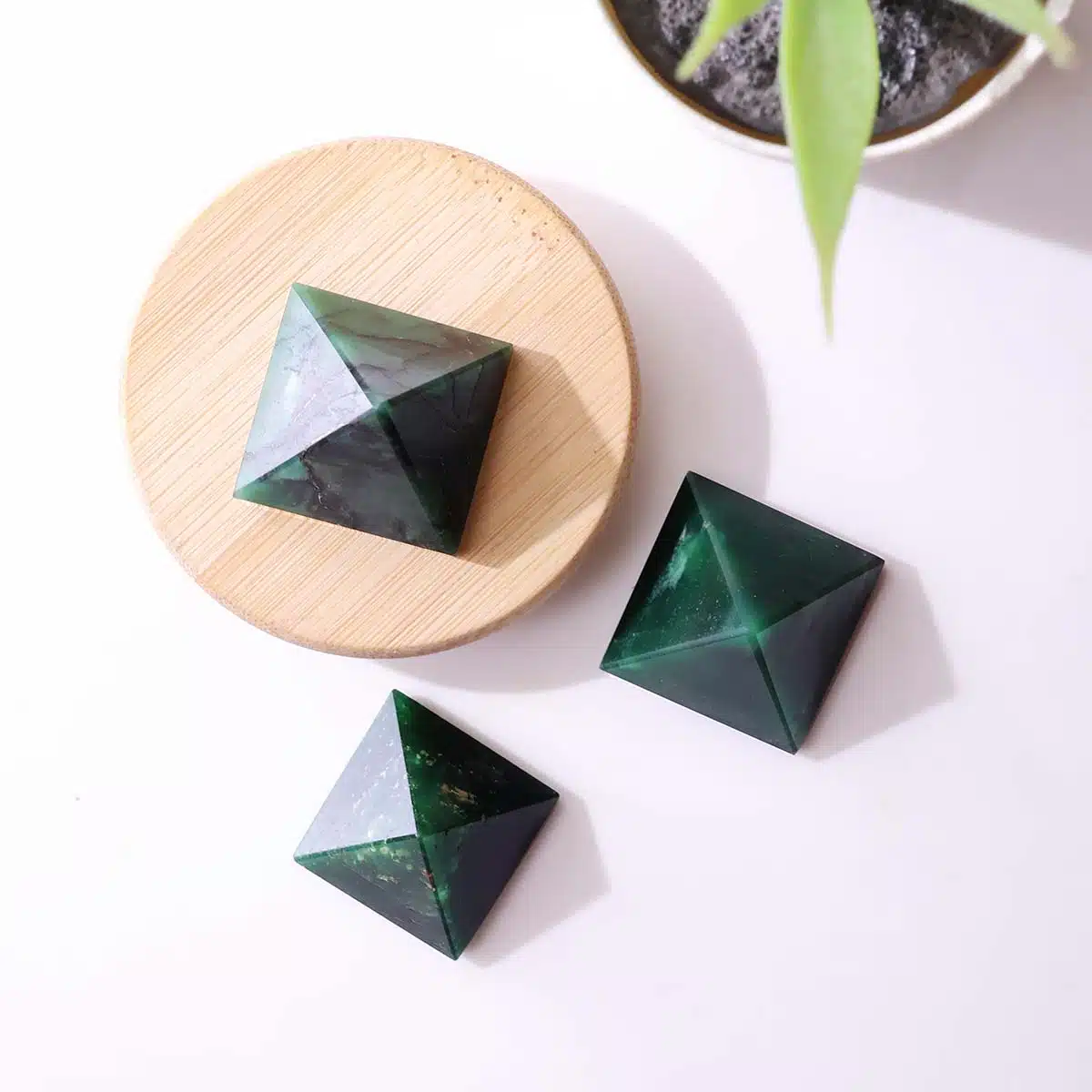 Green Jade Stone Pyramid In Small - Image 2