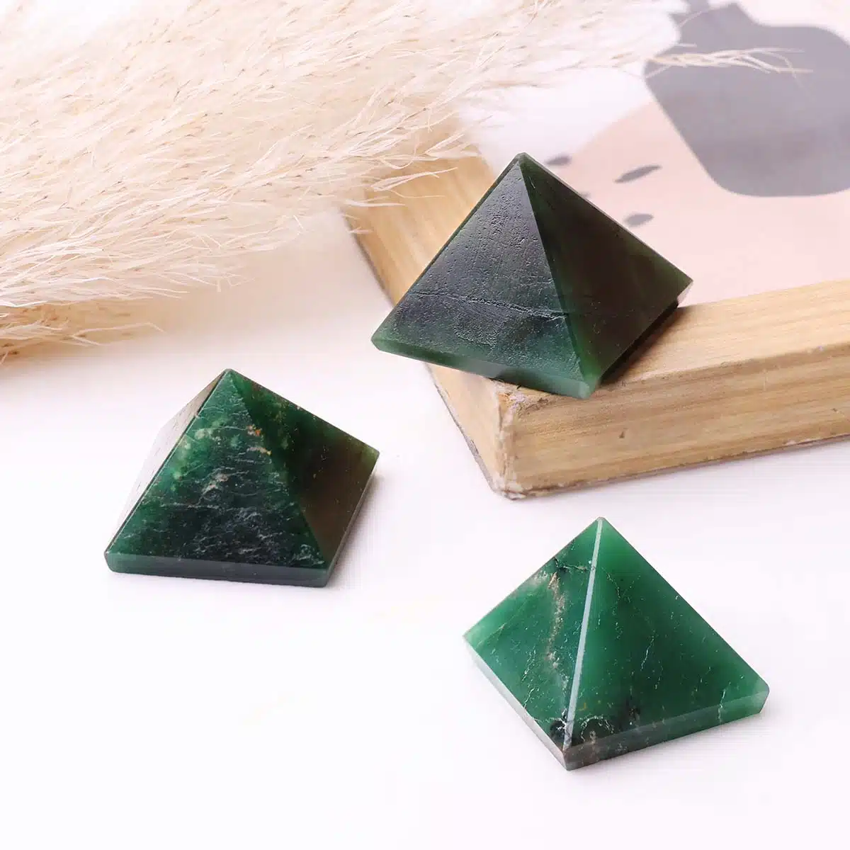 Green Jade Stone Pyramid In Small - Image 3