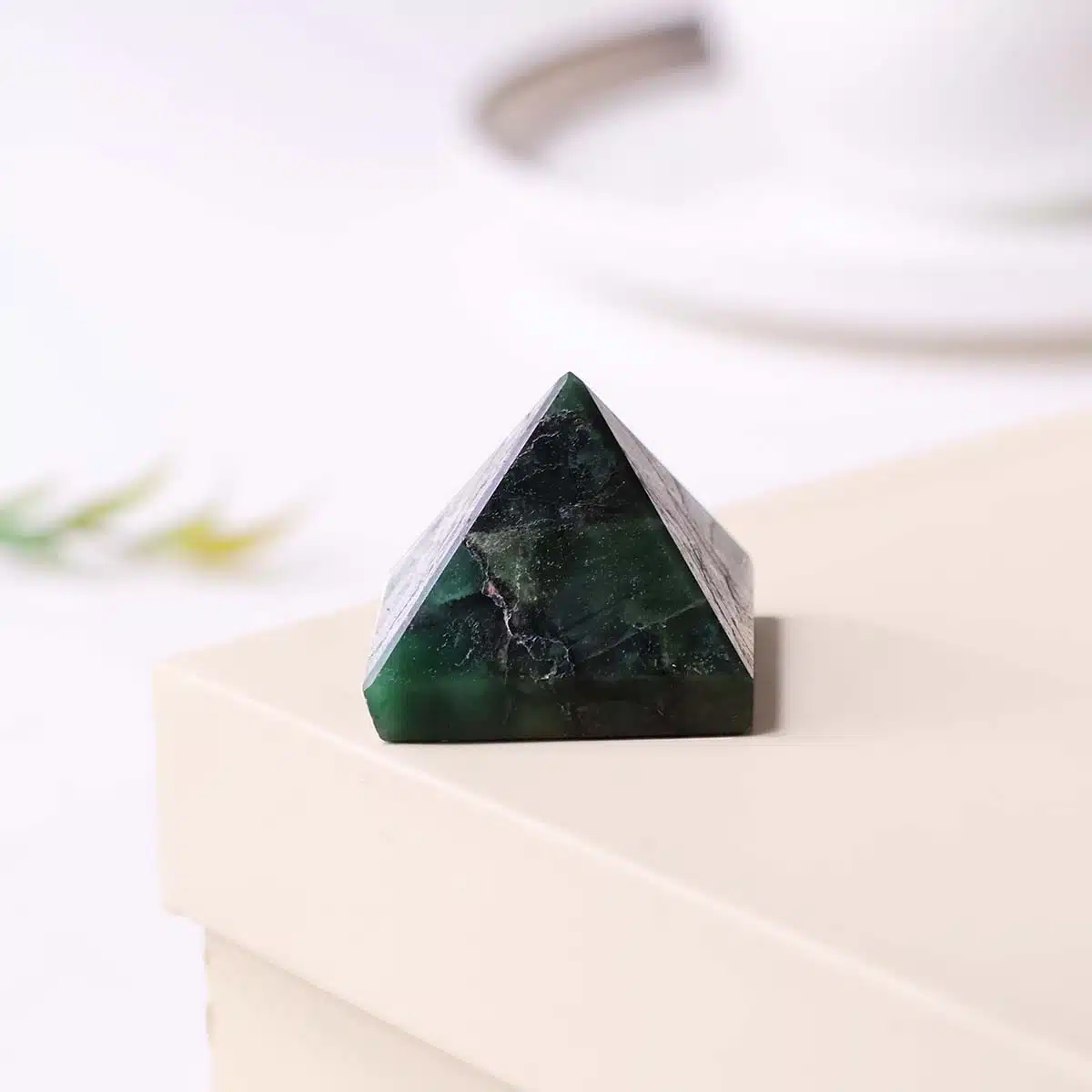 Green Jade Stone Pyramid In Small - Image 6